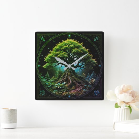 Groene boom vierkante klok (Huis)