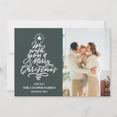 Groene Boom Vrolijk Kerstfeest Familie Foto Feestdagenkaart (Voorkant)