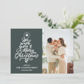 Groene Boom Vrolijk Kerstfeest Familie Foto Feestdagenkaart (Staand voorkant)