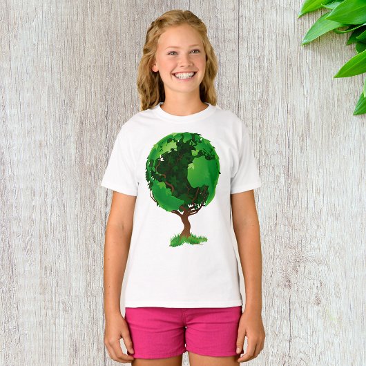 Groene Boom Wereldbol Meisjes T-shirt