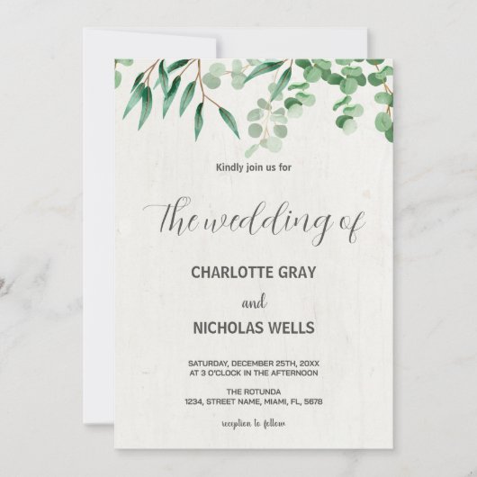 Groene boombladeren Bruiloft Uitnodigingen (Voorkant)