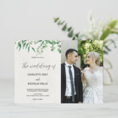 Groene boombladeren Bruiloft Uitnodigingen met fot (Staand voorkant)