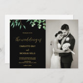 Groene boombladeren Bruiloft Uitnodigingen met fot (Voorkant / Achterkant)