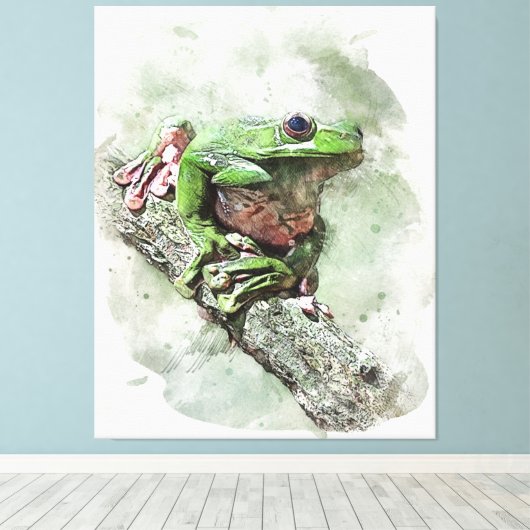 Groene boomkikker canvas afdruk (Insitu (Houten vloer))