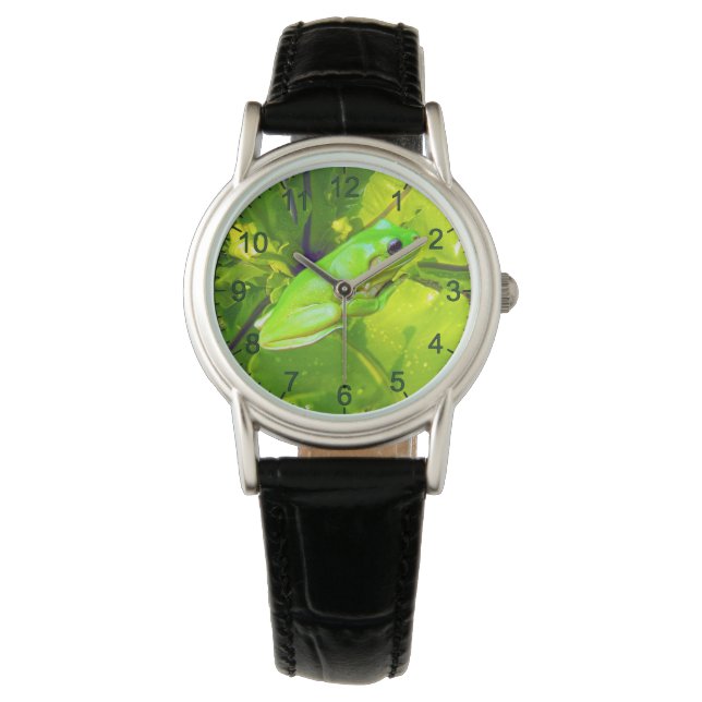 Groene boomkikker, dameslantaarnhorloge horloge (Voorkant)