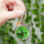 Groene boomkikker op lederen Sleutelhanger (Hand)