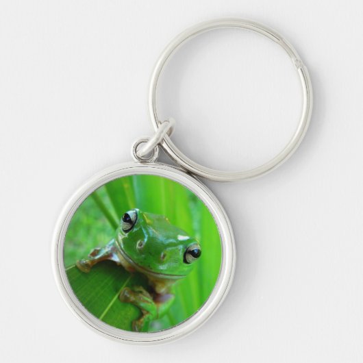 Groene boomkikker op lederen Sleutelhanger (Voorkant)