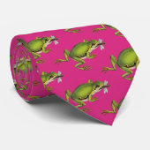Groene Boomkikker - Roze & Blauwe Bk Stropdas (Opgerold)