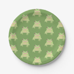 Groene boomkikker - transppatroon. papieren bordje