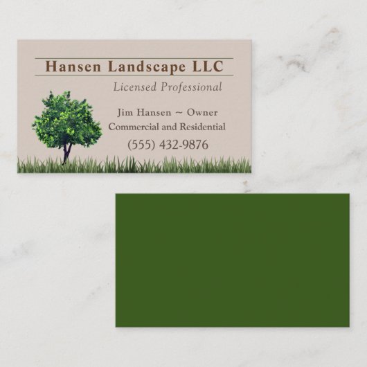 Groene boomlandschapsarchitectuur visitekaartje (Voorkant / Achterkant)