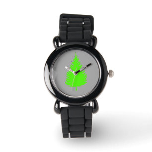 Groene boomsilhouet op grijs horloge