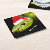 Groene boomslang in Santa Hat Kartonnen Onderzetters (Schuin)