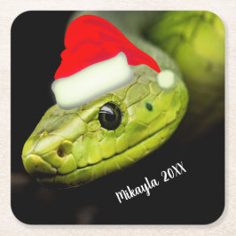 Groene boomslang in Santa Hat Kartonnen Onderzetters