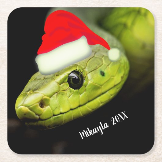 Groene boomslang in Santa Hat Kartonnen Onderzetters (Voorkant)