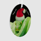 Groene boomslang in Santa Hat Merry Hissmas Ornament (voorkant)