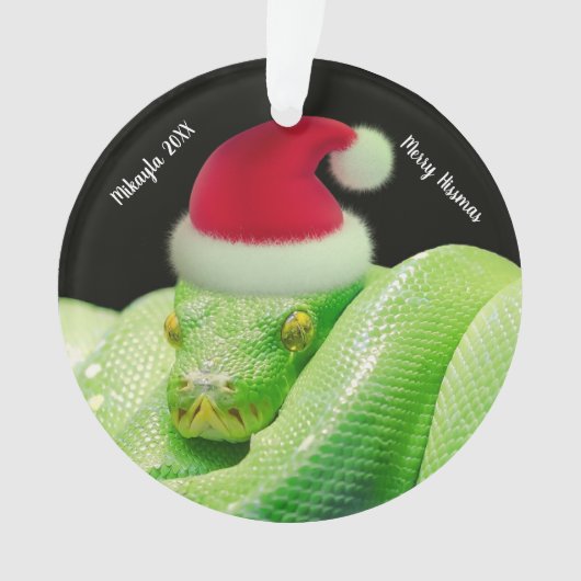 Groene boomslang in Santa Hat Merry Hissmas Ornament (voorkant)