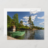 Groene boot in een fjord in het Noorse briefkaart (Voorkant / Achterkant)