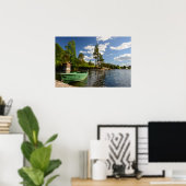 Groene boot in een fjord in Noorse poster (Thuiskantoor)