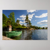 Groene boot in een fjord in Noorse poster (Voorkant)
