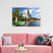 Groene boot in een fjord in Noorwegen Canvas Afdruk (Insitu (Woonkamer))