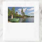 Groene boot in een fjord in Noorwegen Rechthoekige Sticker (Tas)