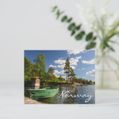 Groene boot in een fjord in Noorwegen sms-briefkaa Briefkaart (Staand voorkant)