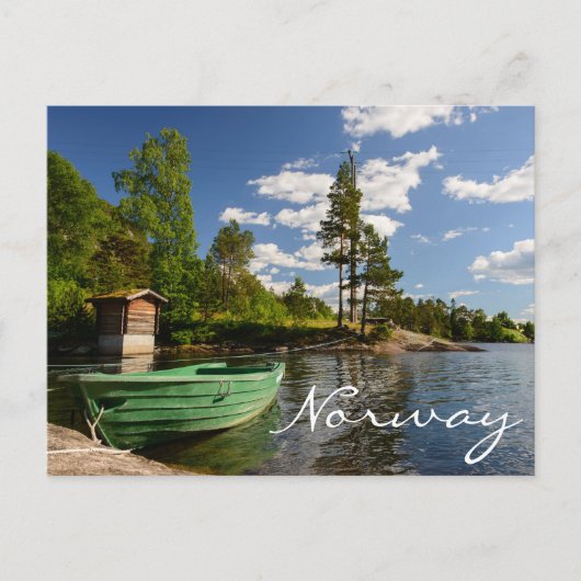 Groene boot in een fjord in Noorwegen sms-briefkaa Briefkaart (Voorkant)