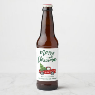 Groene Borstel Script Kerst Truck Bier Etiket