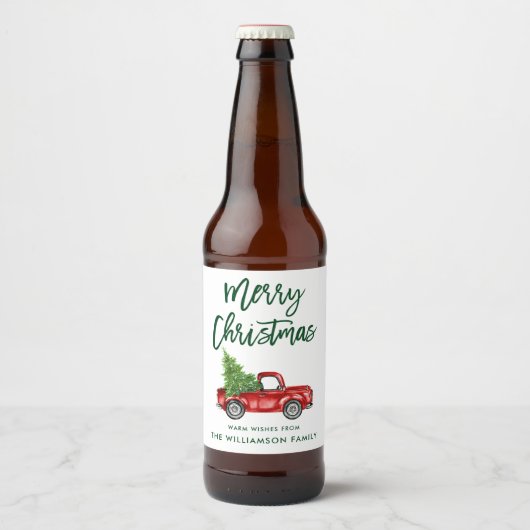 Groene Borstel Script Kerst Truck Bier Etiket (Voorkant)
