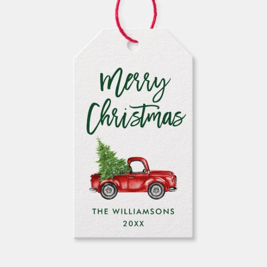 Groene Borstel Script Kerst  Truck Cadeaulabel (Voorkant)