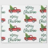 Groene Borstel Script Kerst  Truck Cadeaupapier (Vlak)