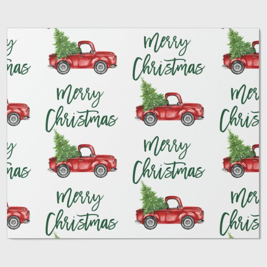 Groene Borstel Script Kerst  Truck Cadeaupapier (Vlak)