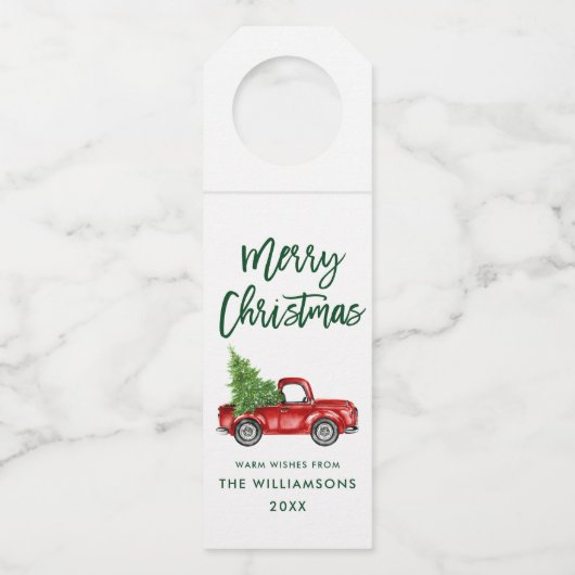 Groene Borstel Script Kerst  Truck Flessenhanger (Voorkant)