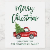 Groene Borstel Script Kerst Truck Wijn Etiket (Enkel label)