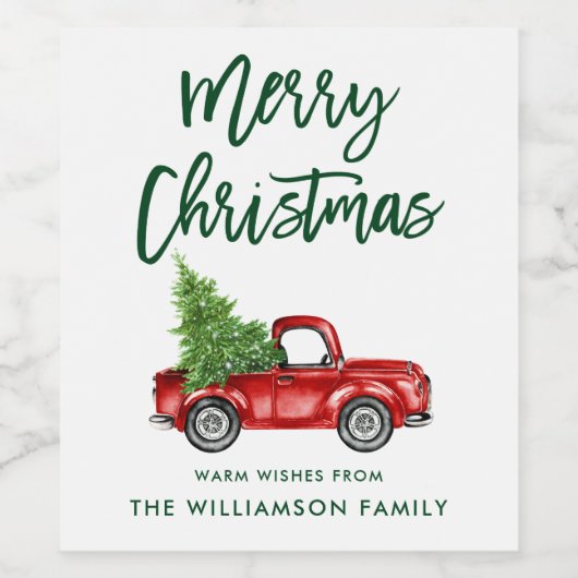 Groene Borstel Script Kerst  Truck Wijn Etiket (Enkel label)