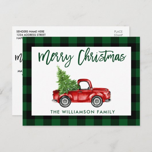 Groene Borstel Script  Truck Kerst Plakt Briefkaart (Voorkant / Achterkant)