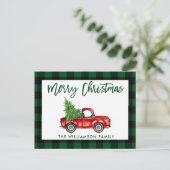Groene Borstel Script  Truck Kerst Plakt Briefkaart (Staand voorkant)