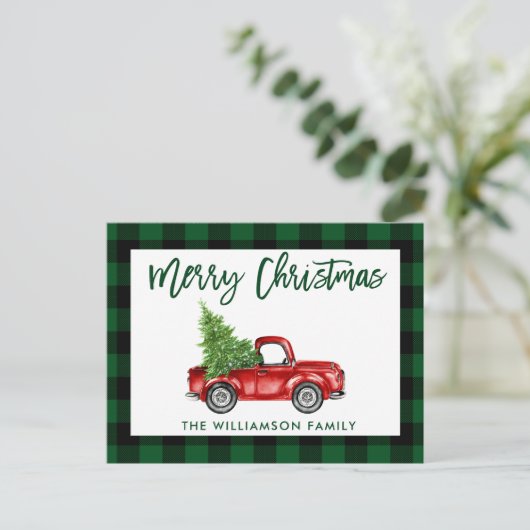 Groene Borstel Script  Truck Kerst Plakt Briefkaart (Staand voorkant)