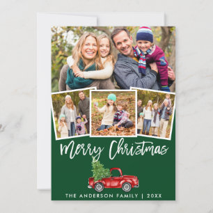 Groene Borstel Script Vintage Truck 4 Foto Feestdagenkaart