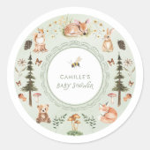 Groene bos baby shower favor ronde sticker (Voorkant)