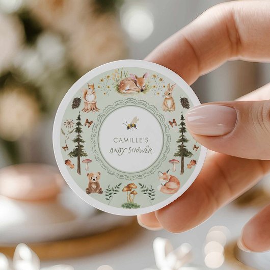 Groene bos baby shower favor ronde sticker