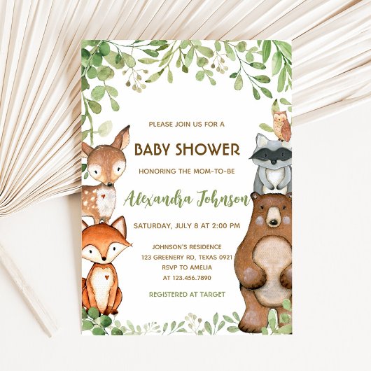 Groene Bos Baby Shower Uitnodiging