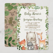 Groene bos bosdieren baby shower kaart (Voorkant / Achterkant)