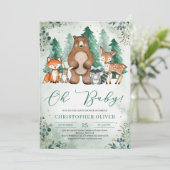 Groene bos bosdieren goud oh baby kaart (Staand voorkant)