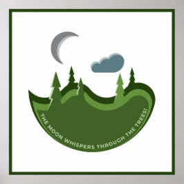 Groene bos in het maanlicht illustratie poster