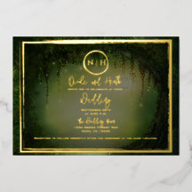 Groene Bos Lichten Elegante Trouwfoto Goud
