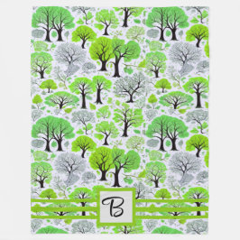 Groene bos met monogram fleece deken