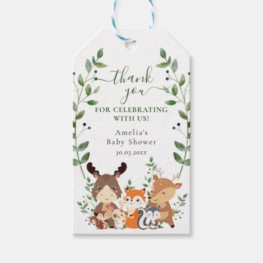 Groene Bos Mooie Bosdieren Baby Shower Cadeaulabel (Voorkant)