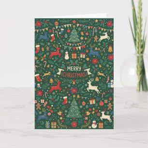 Groene Bos Rendier Folk Art Kerstmis Kaart