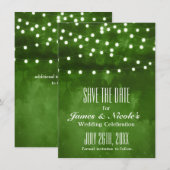 Groene Bos Rustieke Slingerlichten Save The Date (Voorkant / Achterkant)